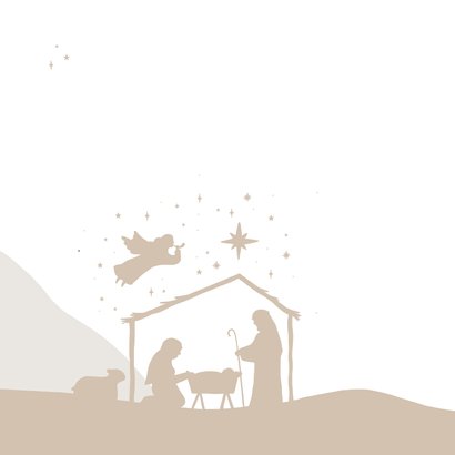Kerstkaart christelijk beige kerststal engel silhouet 2