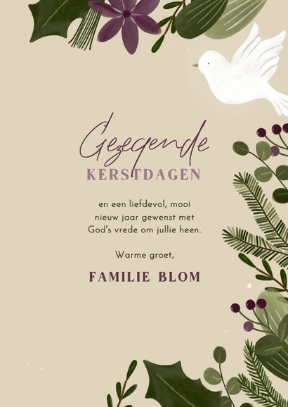 Kerstkaart christelijk vrede botanisch duif en kaars jaartal 3