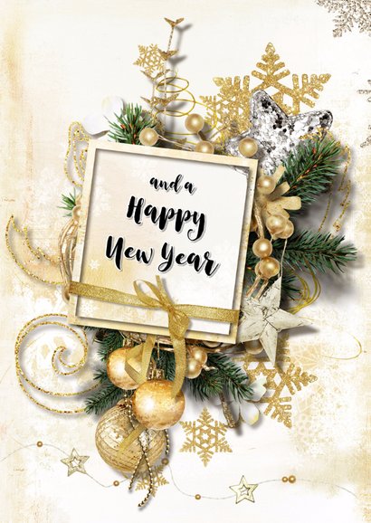 Kerstkaart collage scrapbook staand goudtinten 2