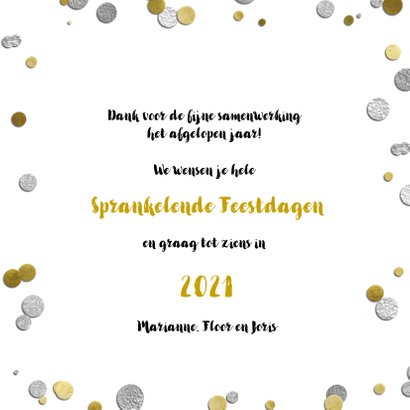 Kerstkaart confetti goud en zilver 3