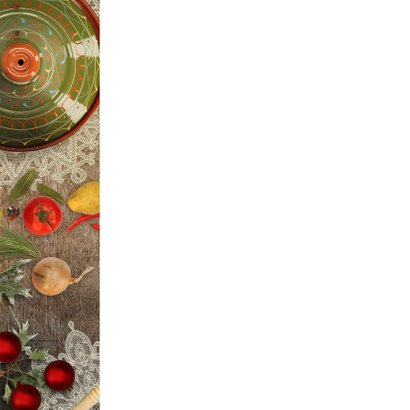 Kerstkaart culinair eten sfeer Achterkant
