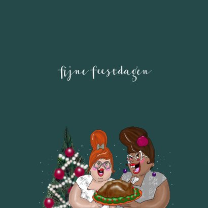 Kerstkaart Dames met kalkoen 3