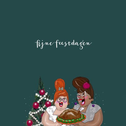 Kerstkaart Dames met kalkoen 3