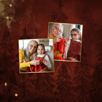 Kerstkaart dankjewel met kerstbomen en sterren 2