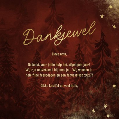 Kerstkaart dankjewel met kerstbomen en sterren 3