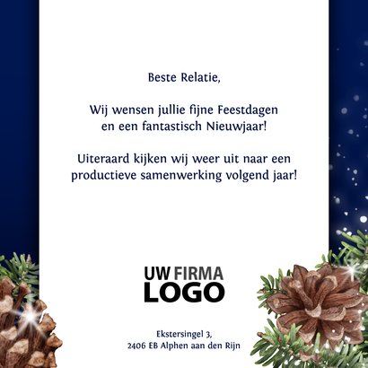 Kerstkaart dennenappels kersttakken sterren zakelijk 3