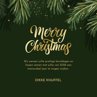 Kerstkaart dennentakken goud merry christmas 3