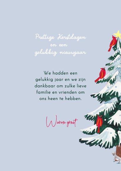 Kerstkaart dieren bij de witte kerstboom 3
