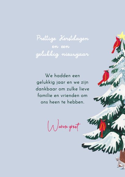Kerstkaart dieren bij de witte kerstboom 3