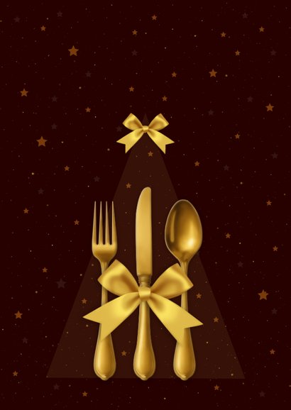 Kerstkaart diner strik bestek 2