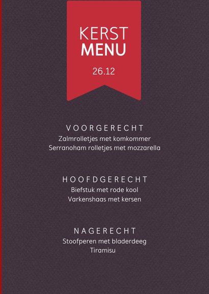 Kerstkaart dineren in kerstsfeer met mooie menukaart 3