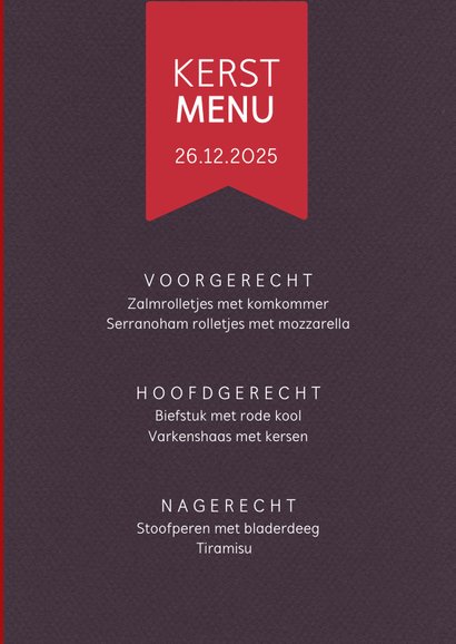 Kerstkaart dineren in kerstsfeer met mooie menukaart 3