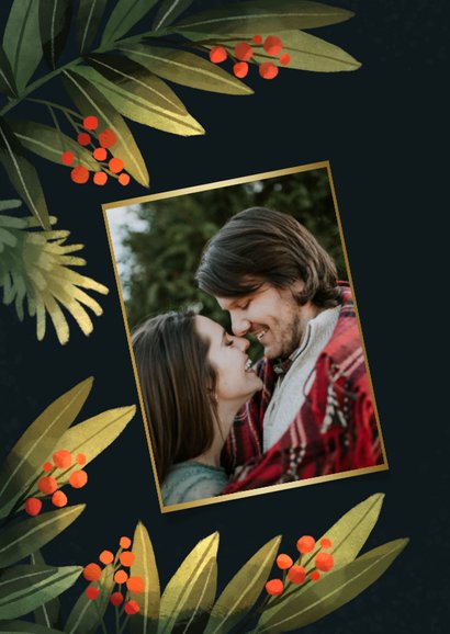 Kerstkaart donker kersttakken rechthoek 2