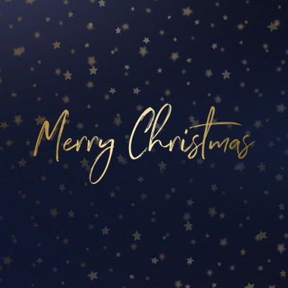 Kerstkaart donkerblauw goudlook met sterren en foto's 2