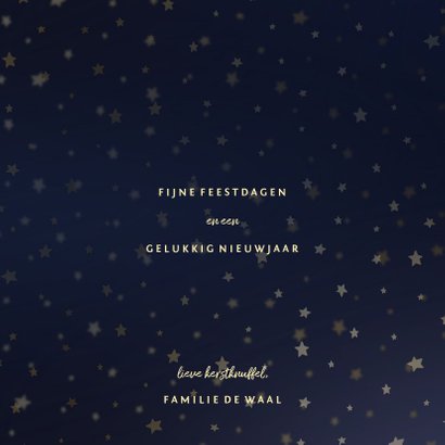 Kerstkaart donkerblauw goudlook met sterren en foto's 3