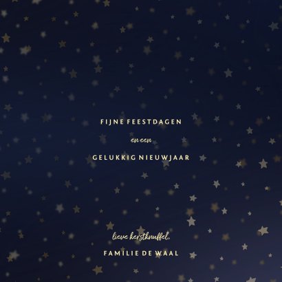 Kerstkaart donkerblauw goudlook met sterren en foto's 3