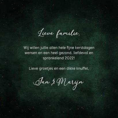 Kerstkaart donkergroen 2022 met spetters 3