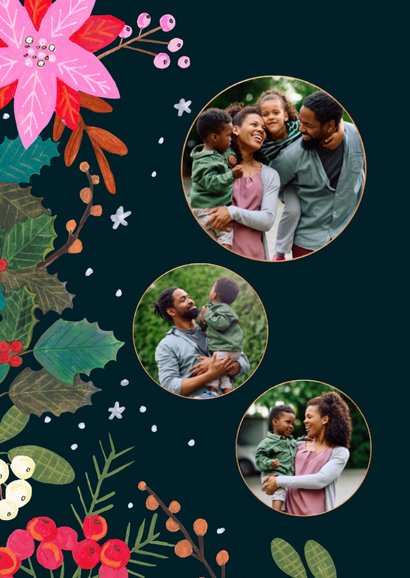 Kerstkaart fel gekleurde bloemen modern  2