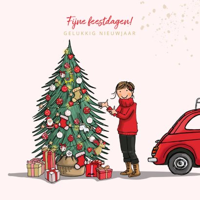 Kerstkaart Fiat 500 rood 3