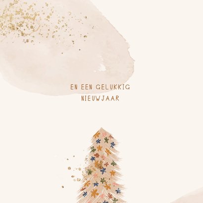 Kerstkaart Fijne feestdagen kerstboom bloemen 2