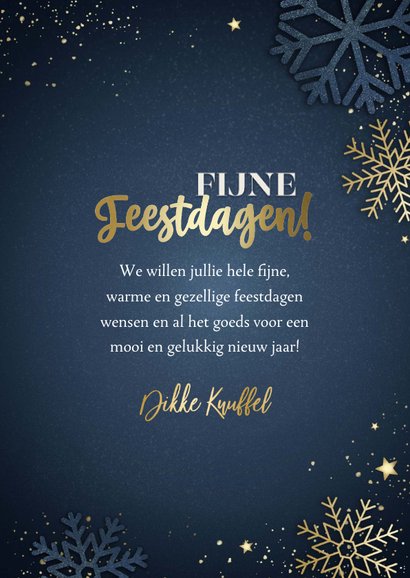 Kerstkaart Fijne Feestdagen sneeuwvlokken sterren en foto 3