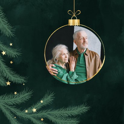 Kerstkaart fijne kerst dennentakjes groen goud sterren foto 2