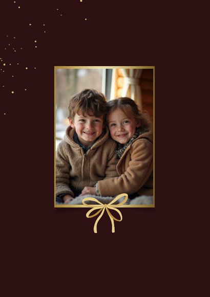 Kerstkaart fijne kerst strikje goud donkerrood 2