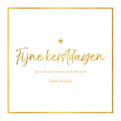 Kerstkaart fijne kerstdagen met grote foto en gouden kader 3
