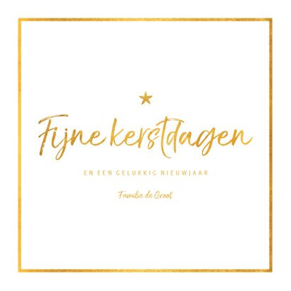 Kerstkaart fijne kerstdagen met grote foto en gouden kader 3