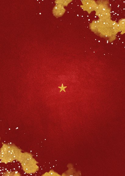 Kerstkaart foto Fijne Feestdagen rood met goud Achterkant