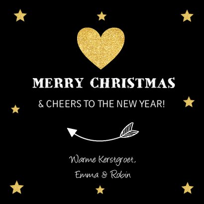 Kerstkaart foto gouden hartje en sterren 3