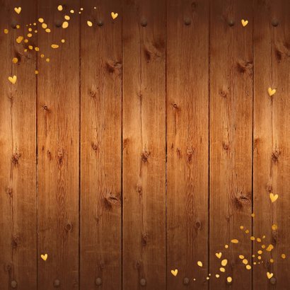 Kerstkaart foto hout kerstkrans confetti goudlook Achterkant