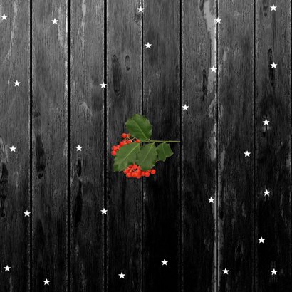 Kerstkaart foto op hout 2027 Achterkant