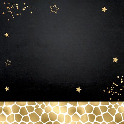 Kerstkaart foto panterprint sterren confetti goudlook 2026 Achterkant