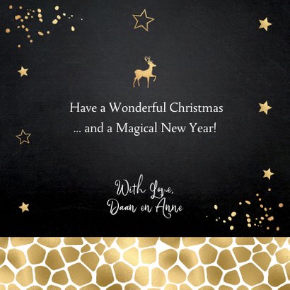 Kerstkaart foto panterprint sterren confetti goudlook 3