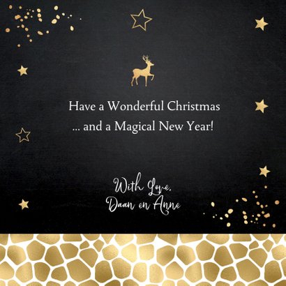 Kerstkaart foto panterprint sterren confetti goudlook 3