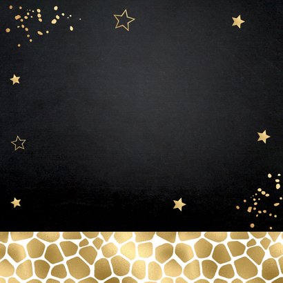 Kerstkaart foto panterprint sterren confetti goudlook Achterkant