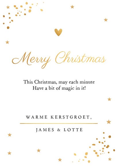 Kerstkaart foto wit en gouden confetti 3