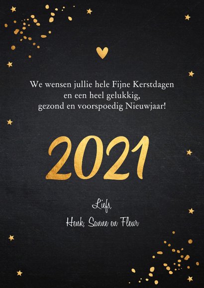 Kerstkaart fotocollage donker goudlook confetti 3