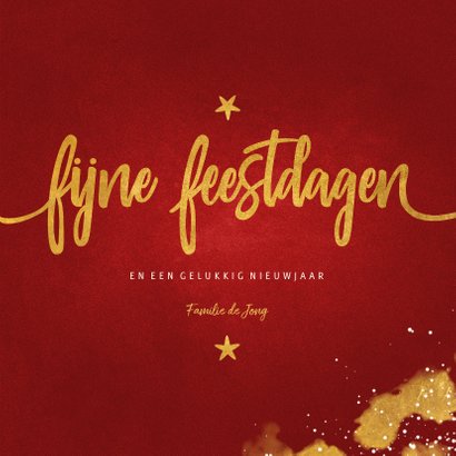 Kerstkaart fotocollage Fijne Feestdagen rood met goud 3