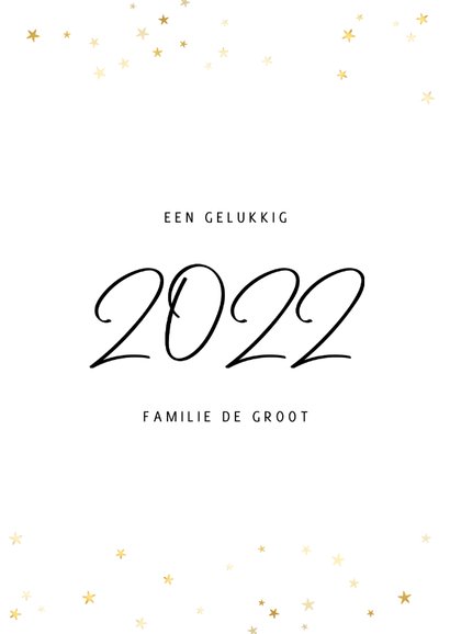 Kerstkaart fotocollage handgeschreven 2022 en gouden sterren 3