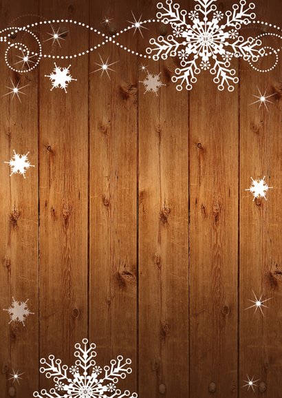 Kerstkaart fotocollage houtprint sneeuwvlokken 2