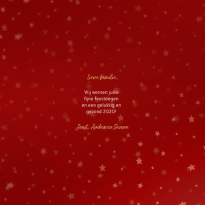 Kerstkaart fotocollage rood sterren goudaccent 3