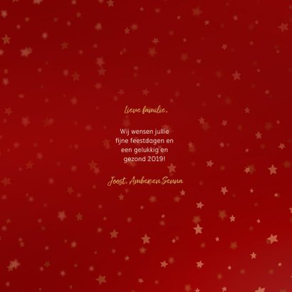 Kerstkaart fotocollage rood sterren goudaccent 3