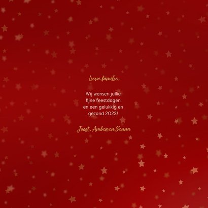 Kerstkaart fotocollage rood sterren goudaccent 3