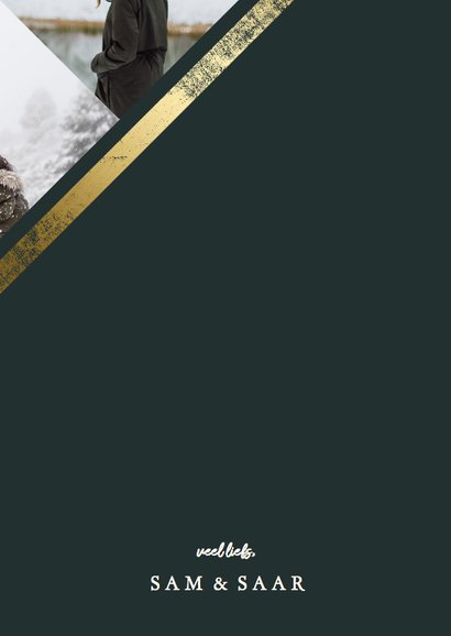 Kerstkaart fotocollage schuin met gouden rand 3