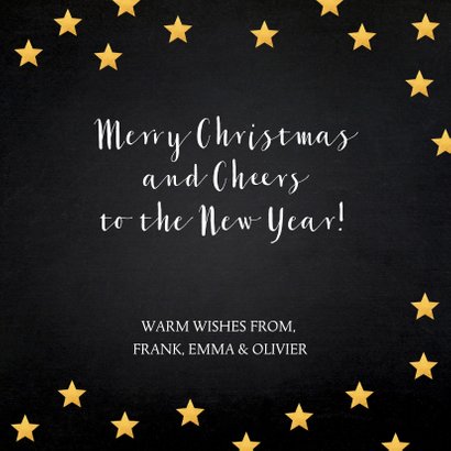 Kerstkaart fotocollage sterren goud krijtbord 3