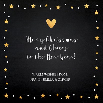 Kerstkaart fotocollage sterren goud krijtbord 3