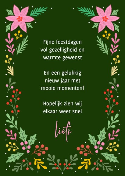 Kerstkaart fotokaart bloemen donkergroen 3