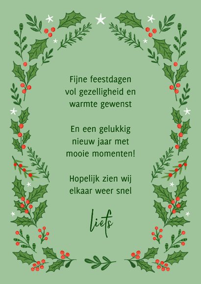 Kerstkaart fotokaart hulst besjes lichtgroen 3